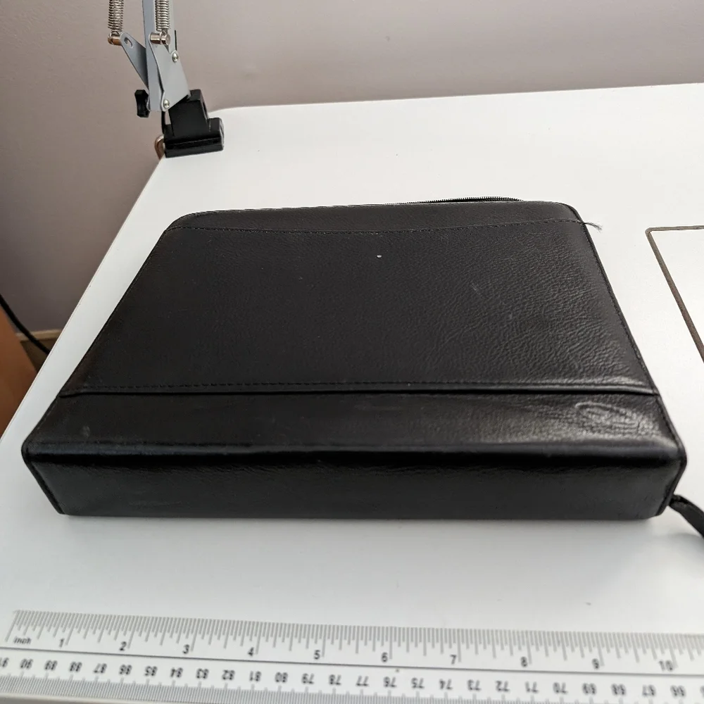 Vtg Black Leather At A Glance Planner Organizer 7 Rings 8.5